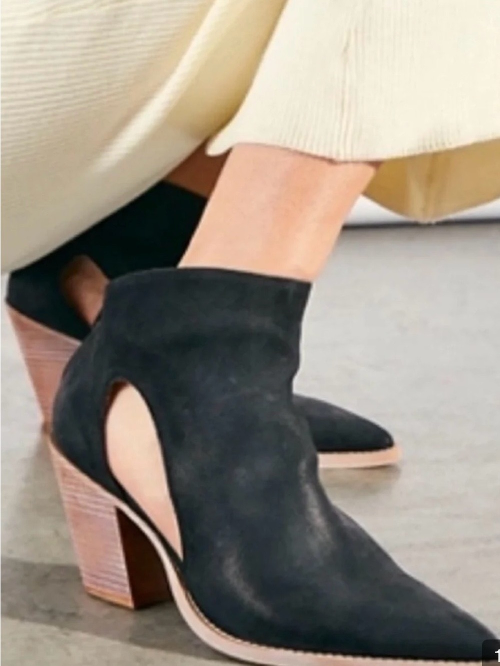 Free People Wilder Bootie Black Suede
Cutout Stacked Heel Ankle Boots